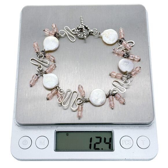 Pearl Crystal Beaded Bracelet | Vintage Sterling Silver 925 | 8" - Picture 5 of 5